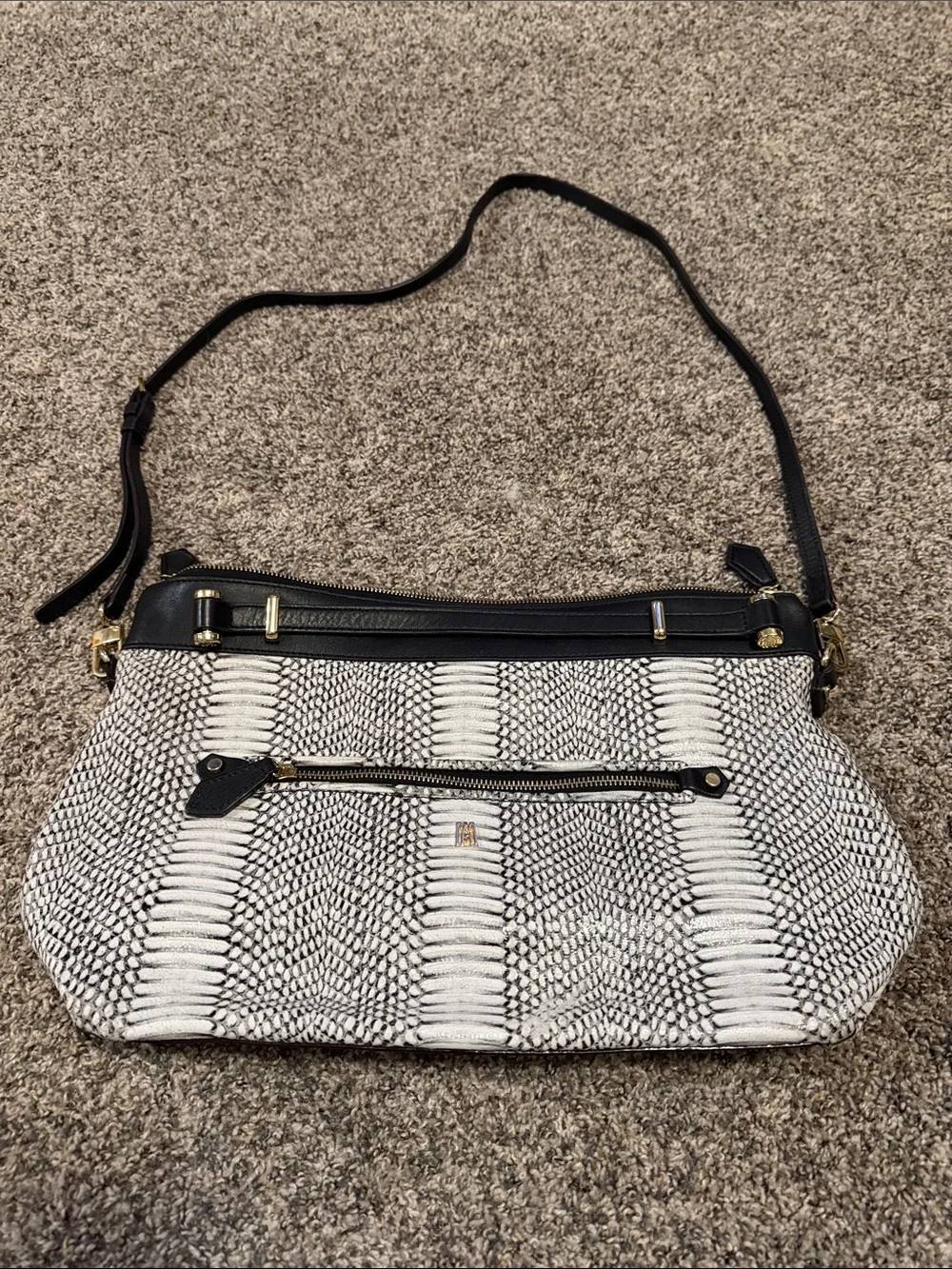 Antonio Melani Black & White Snake Print Patterned Crossbody Shoulder Bag